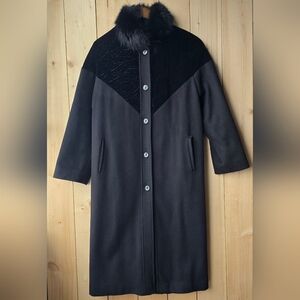 Vintage Luba Paris Virgin Wool Long Black Winter Coat Womens